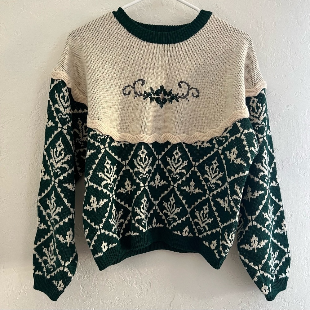 Vintage Esprit Cottagecore Sweater Forest Green Knit Wool Blend Small